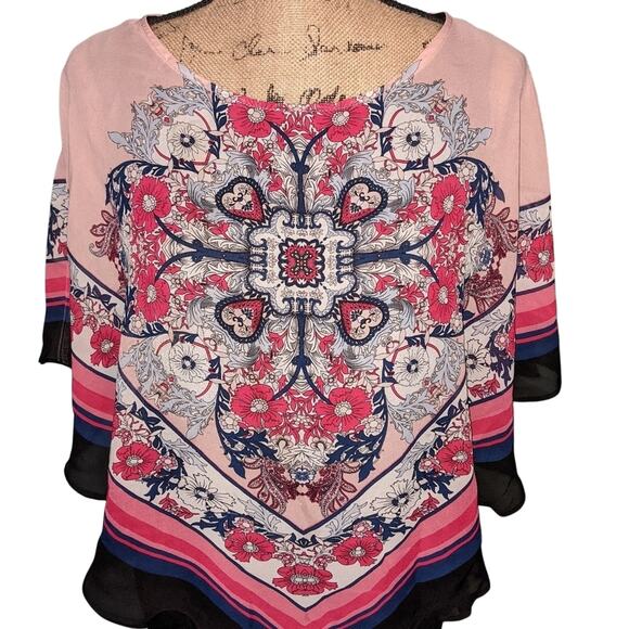 Black‎ and pink sheer top Y2K romantic feminine Bohemian boho - Picture 1 of 6